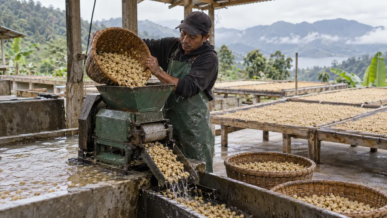 Mesin giling basah pada pengolahan kopi Indonesia